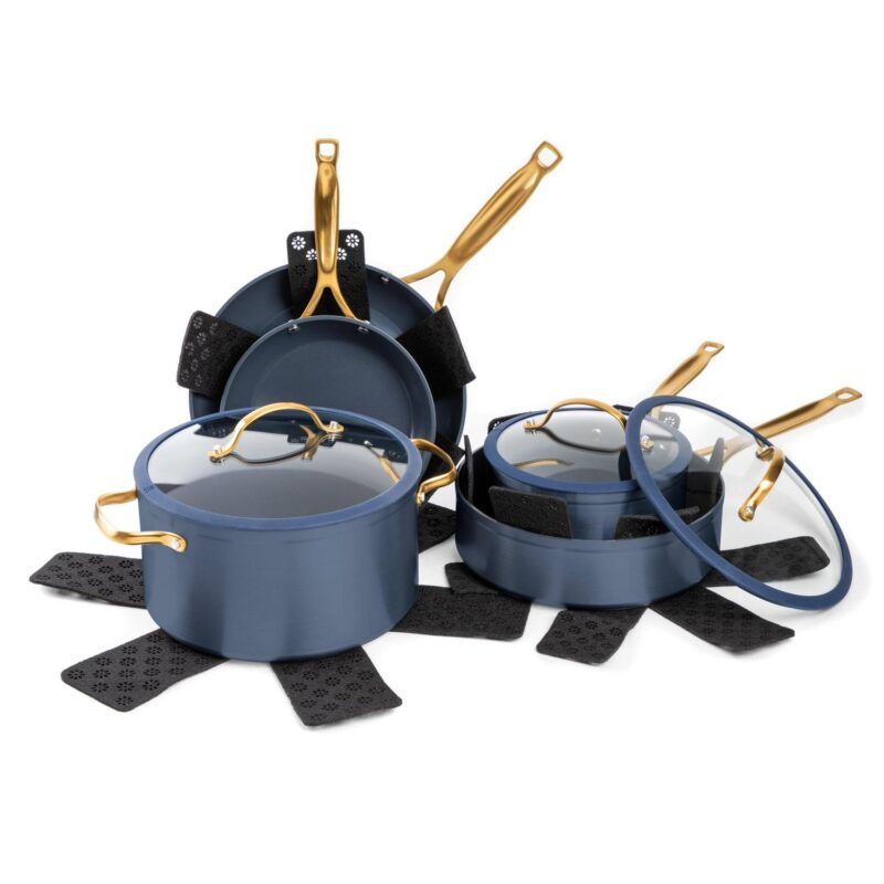 Thyme and Table Non-Stick Pots and Pans 12-Piece Cookware Set, Blue - Image 3