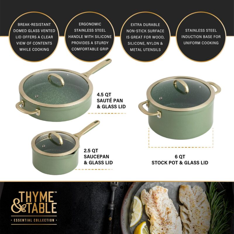 Thyme and Table Supreme 12-Piece Cookware Set Non-Stick - Olive - Image 5