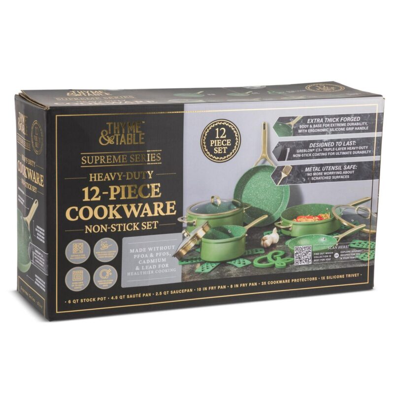 Thyme and Table Supreme 12-Piece Cookware Set Non-Stick - Olive - Image 3
