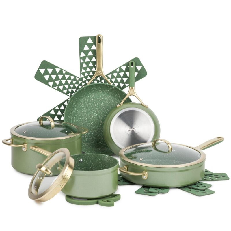 Thyme and Table Supreme 12-Piece Cookware Set Non-Stick - Olive