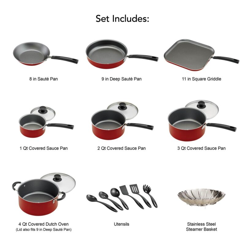 Tramontina Primaware 18 Piece Non-stick Cookware Set, Red - Image 3