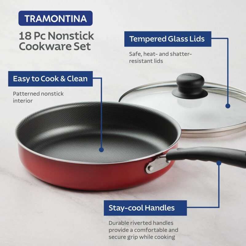 Tramontina Primaware 18 Piece Non-stick Cookware Set, Red - Image 10