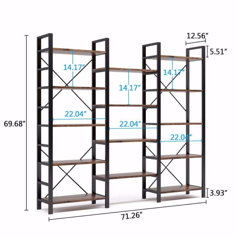 TribeSigns Triple Wide 5-Shelf Bookcase, Etagere Large Open Bookshelf Vintage Industrial Style Shelves Wood and Metal Bookcases Furniture for Home and Office - Image 8