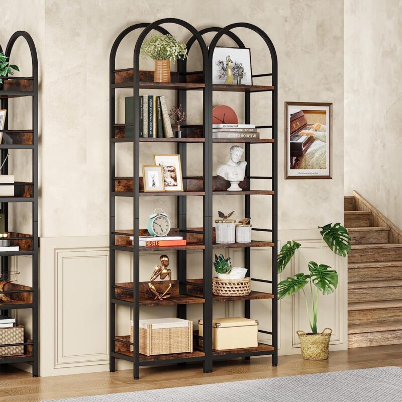 Tribesigns 6-Tier Open Bookshelf, 78.7  Tall Arched Bookcase Narrow Bookshelf, Rustic Brown - Image 4
