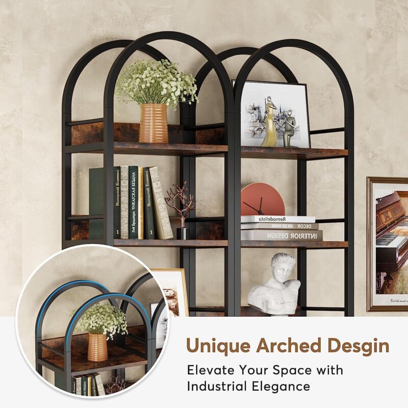 Tribesigns 6-Tier Open Bookshelf, 78.7  Tall Arched Bookcase Narrow Bookshelf, Rustic Brown - Image 5