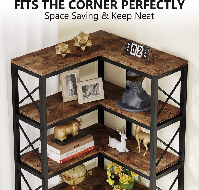 Tribesigns 7-Shelf Corner Bookshelf,Large Modern Corner Bookcase with Metal Frame for Living Room Home Office - Image 5