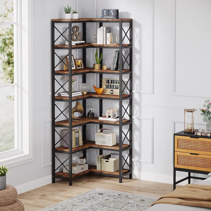 Tribesigns 7-Shelf Corner Bookshelf,Large Modern Corner Bookcase with Metal Frame for Living Room Home Office - Image 3