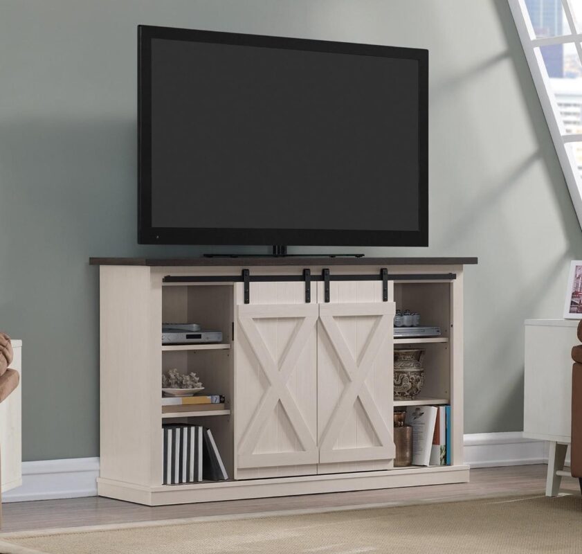 Twin Star Home Terryville Barn Door TV Stand for TVs up to 60 , Old White