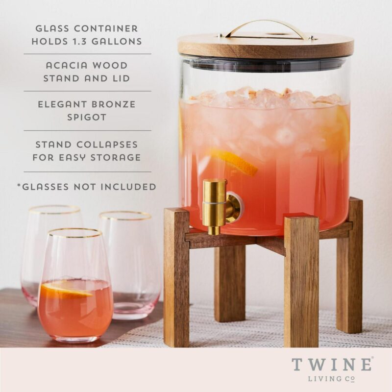 Twine Modern Manor Glass Drink Dispenser, Beverage Dispenser, 1.3 Gallons - Image 5
