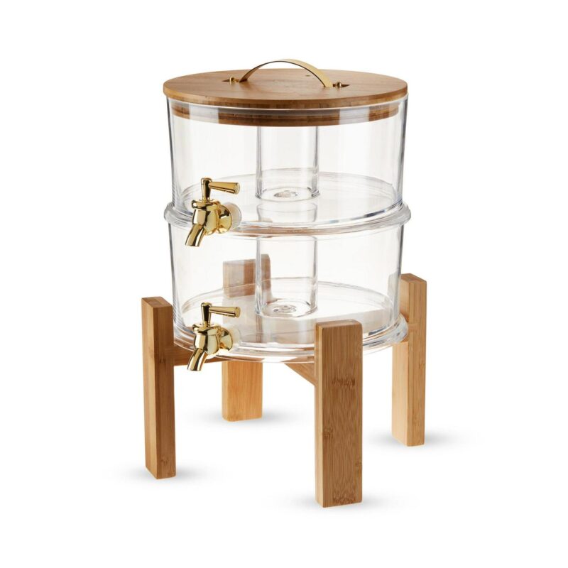 Twine Outdoor Double Drink Dispenser, Beverage Spigot Dispenser, Cocktail Dispenser for Parties with Collapsible Wood Drink Stand, Stackable Dispenser Set of 1