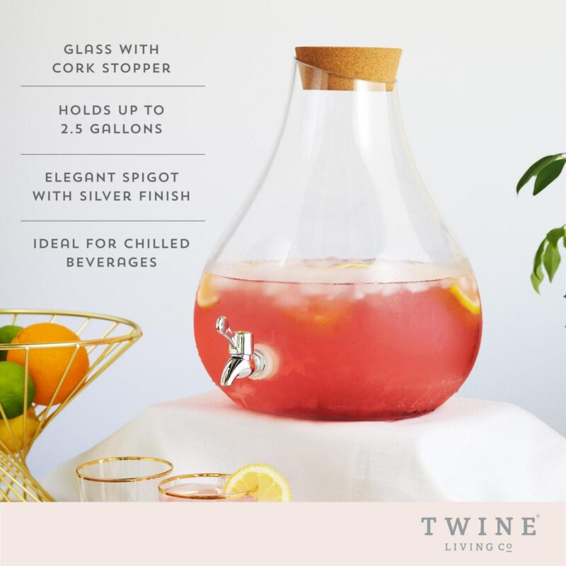 Twine Pearl Beverage Dispenser, Drink Dispenser, Glass Carafe, 2.5 Gal - Image 5