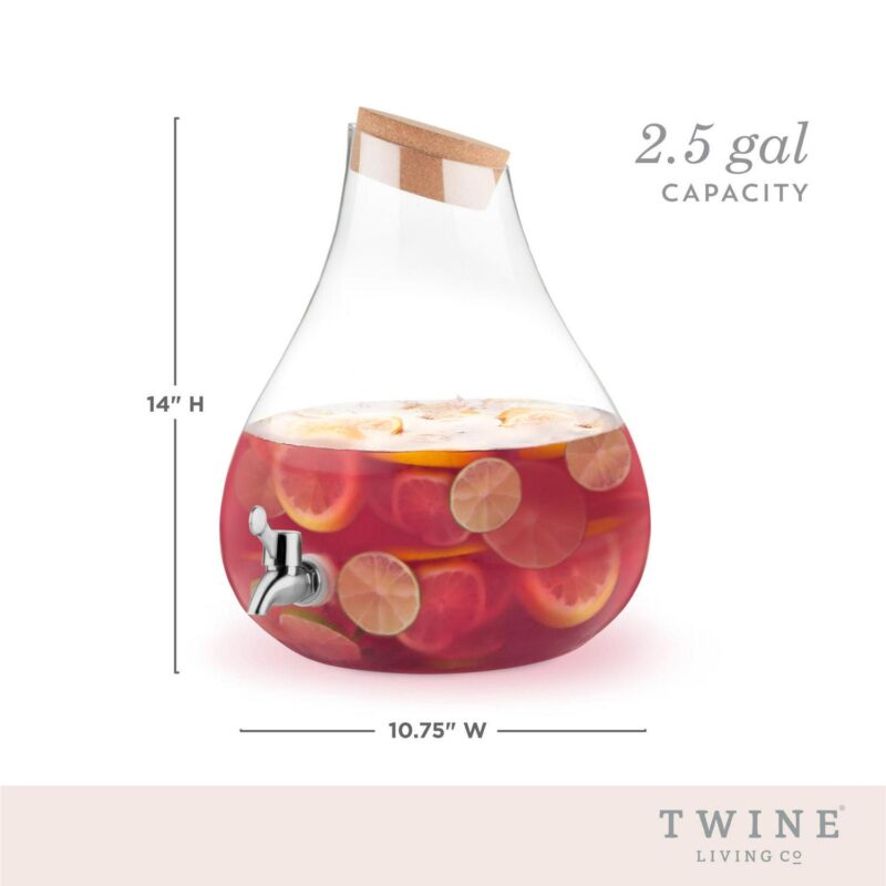 Twine Pearl Beverage Dispenser, Drink Dispenser, Glass Carafe, 2.5 Gal - Image 6
