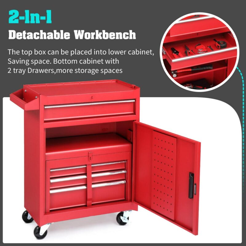 UBesGoo 2 in 1 Rolling Tool Chest Cabinet Tool Storage Cabinet, 4-Drawers - Image 9