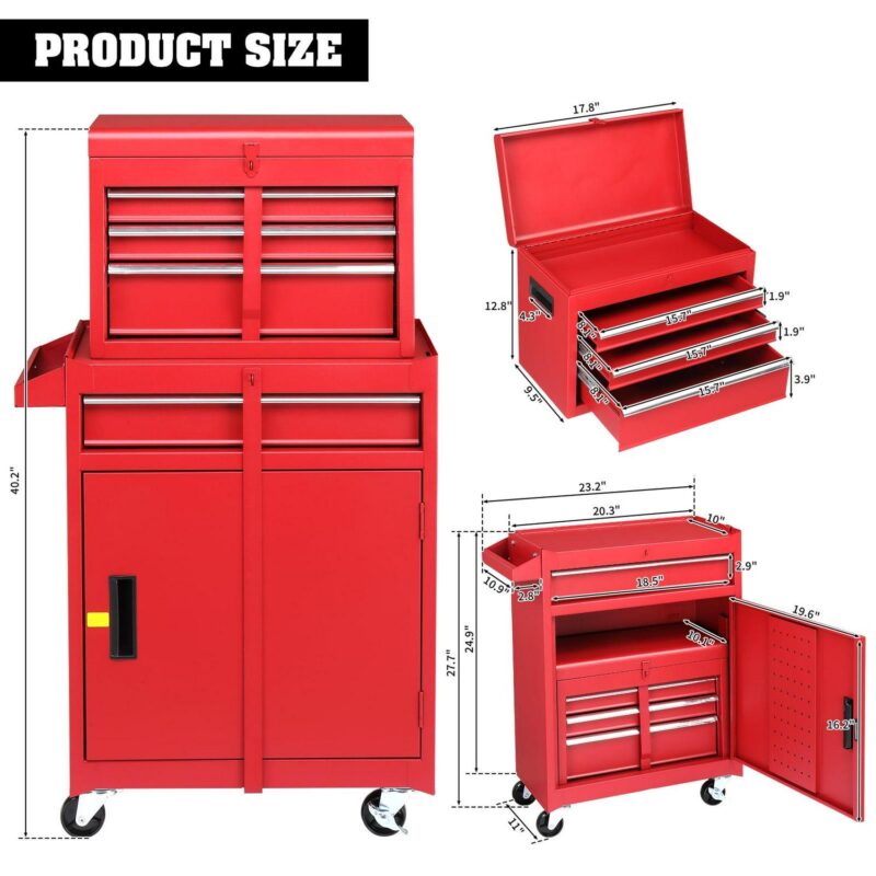 UBesGoo 2 in 1 Rolling Tool Chest Cabinet Tool Storage Cabinet, 4-Drawers - Image 4