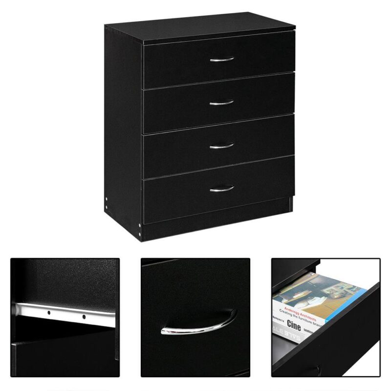 UBesGoo Black Chest of Drawers Dresser Wood Organizer Cabinet,4 Drawer Nightstand Side Table,Furniture for Bedroom - Image 3