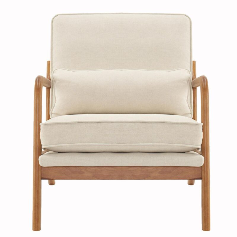 UBesGoo Modern Arm Chair Linen Fabric Upholstered Comfy Reading Accent Chair with Solid Wood Frame Beige - Image 8