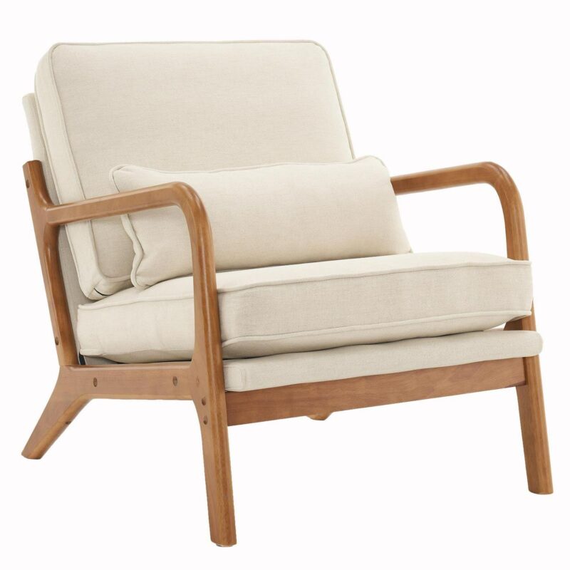 UBesGoo Modern Arm Chair Linen Fabric Upholstered Comfy Reading Accent Chair with Solid Wood Frame Beige - Image 12