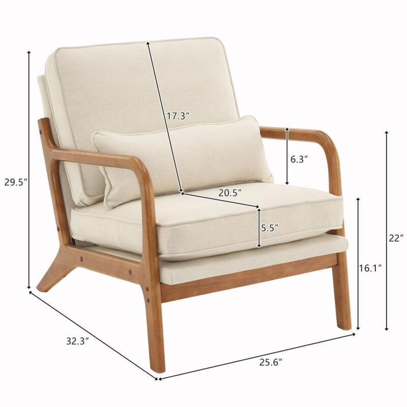 UBesGoo Modern Arm Chair Linen Fabric Upholstered Comfy Reading Accent Chair with Solid Wood Frame Beige - Image 2