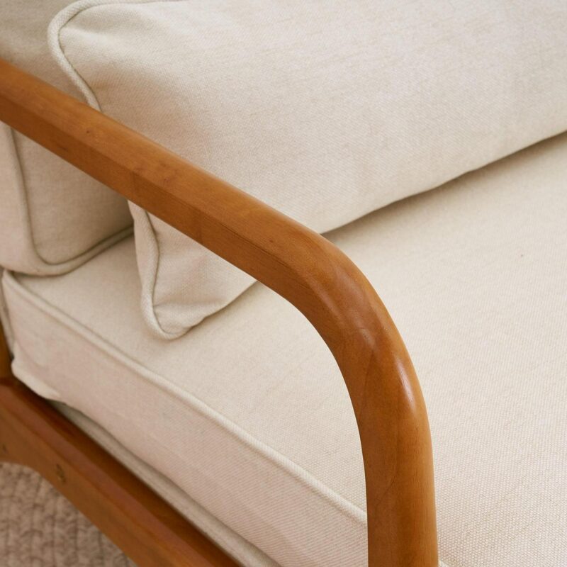 UBesGoo Modern Arm Chair Linen Fabric Upholstered Comfy Reading Accent Chair with Solid Wood Frame Beige - Image 4