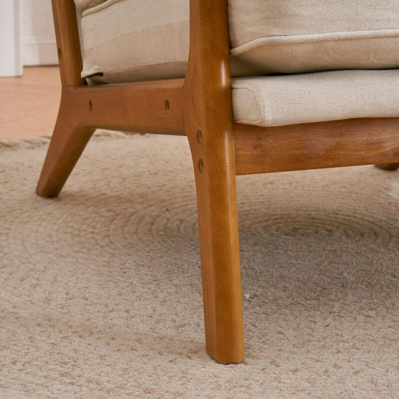 UBesGoo Modern Arm Chair Linen Fabric Upholstered Comfy Reading Accent Chair with Solid Wood Frame Beige - Image 11