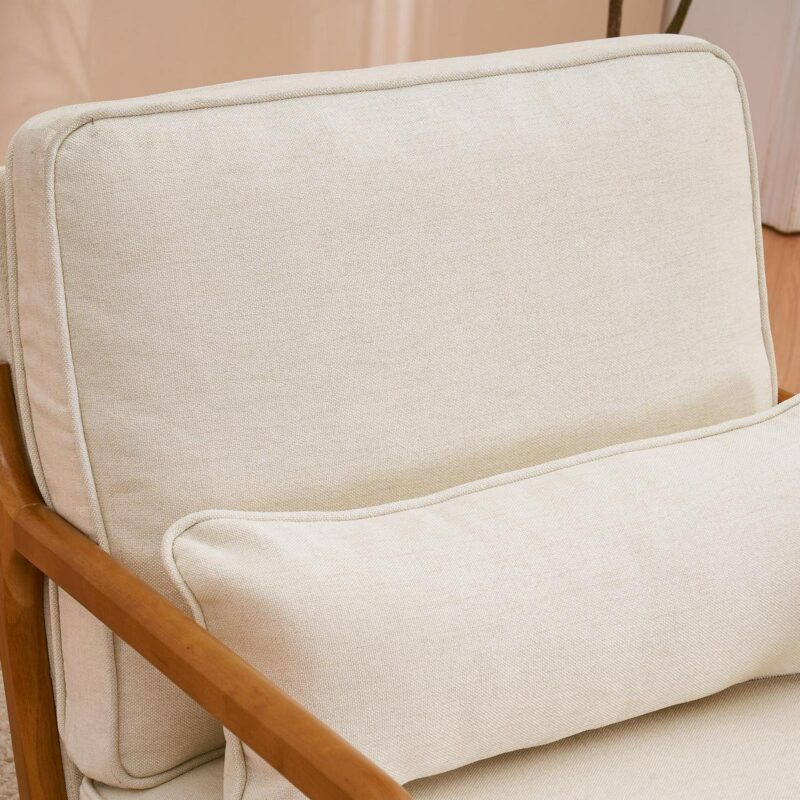 UBesGoo Modern Arm Chair Linen Fabric Upholstered Comfy Reading Accent Chair with Solid Wood Frame Beige - Image 3