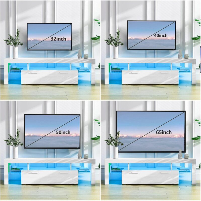 UHOMEPRO TV Stand for TV up to 70 , Living Room Entertainment Center with RGB LED Lights and Storage Shelves Furniture, White High Gloss TV Cabinet Console Table - Image 6