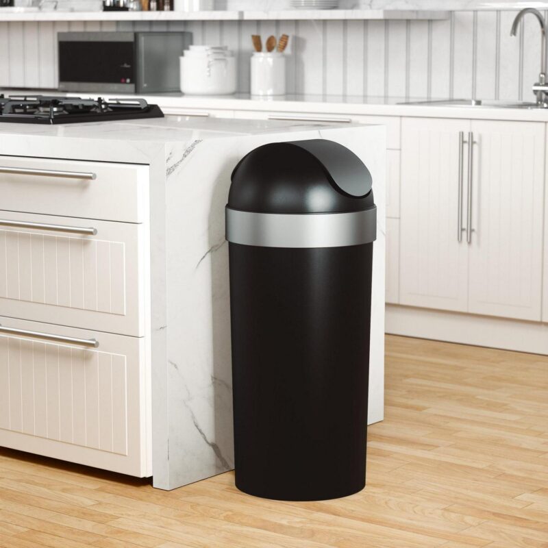 Umbra 16 gal Venti Plastic Swing Top Lid Kitchen Trash Can, Black - Image 14