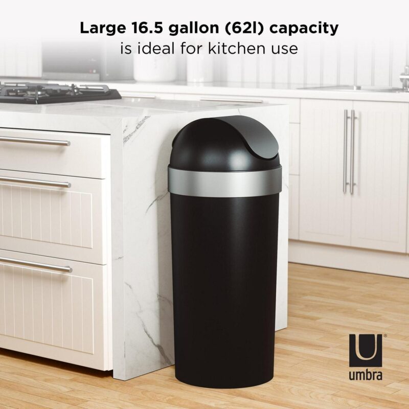 Umbra 16 gal Venti Plastic Swing Top Lid Kitchen Trash Can, Black - Image 4