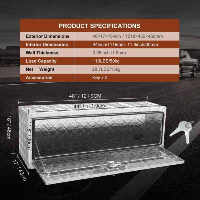 Underbody Aluminum Truck Tool Box 48  x 17  x 18  Trailer RV Tool Storage - Image 6