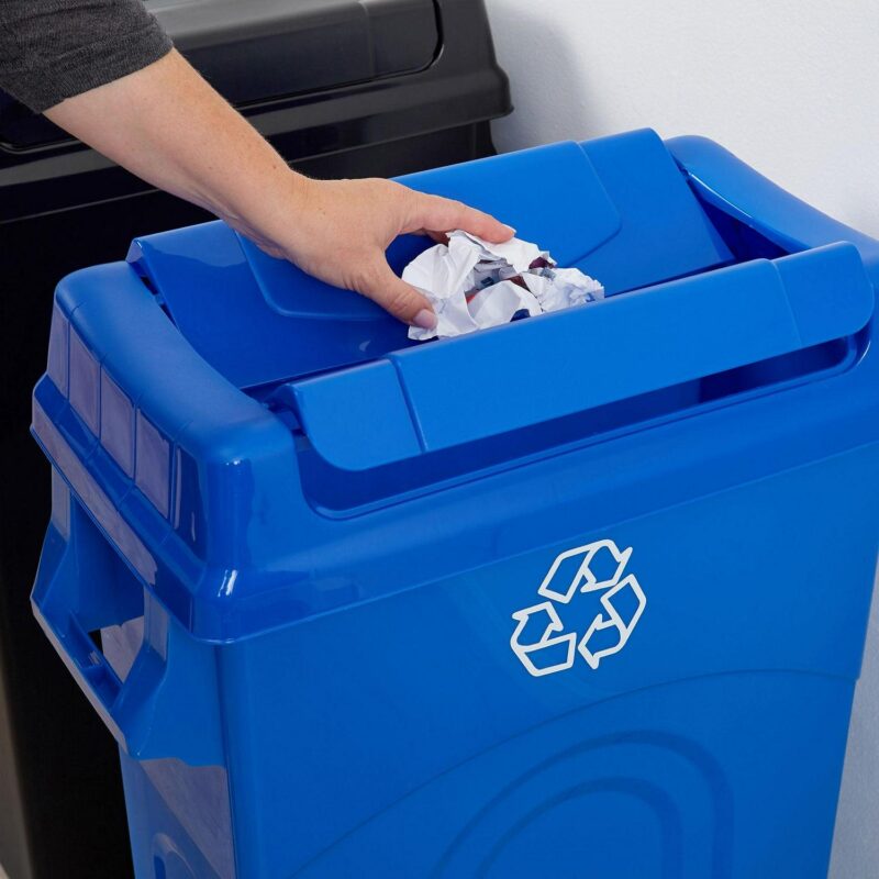 United Solutions 23 Gallon Highboy Kitchen Recycling Bin w/ Swing Lid, Blue - Image 9