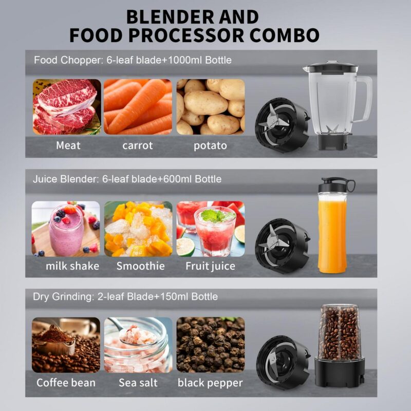 VAVSEA 1000W Smoothie Blender for Shakes and Smoothies, 3 IN1 Kitchen Personal Blenders and Grinder Combo for Protein Drinks, BPA-Free, 2 Speeds and Pulse - Image 4