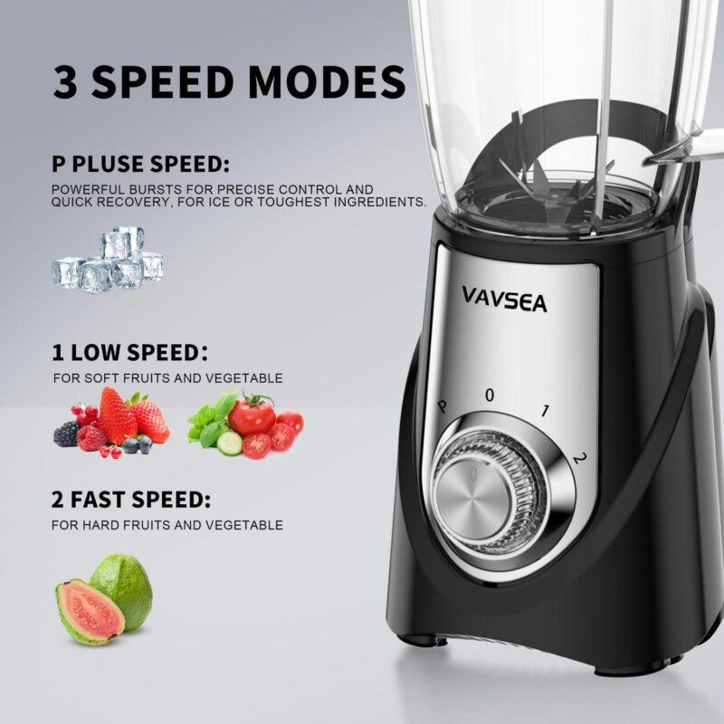 VAVSEA 1000W Smoothie Blender for Shakes and Smoothies, 3 IN1 Kitchen Personal Blenders and Grinder Combo for Protein Drinks, BPA-Free, 2 Speeds and Pulse - Image 6