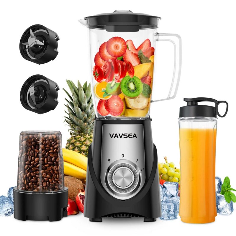 VAVSEA 1000W Smoothie Blender for Shakes and Smoothies, 3 IN1 Kitchen Personal Blenders and Grinder Combo for Protein Drinks, BPA-Free, 2 Speeds and Pulse