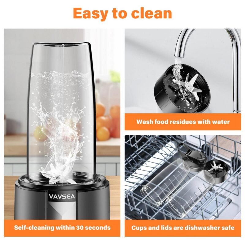 VAVSEA 1200W Blender for Smoothies and Shakes, Personal Kitchen Blenders Mixer Grinder with 2 Travel Cups 1 Grinding Cup for Ice Crush Frozen Drinks, BPA-Free - Image 6