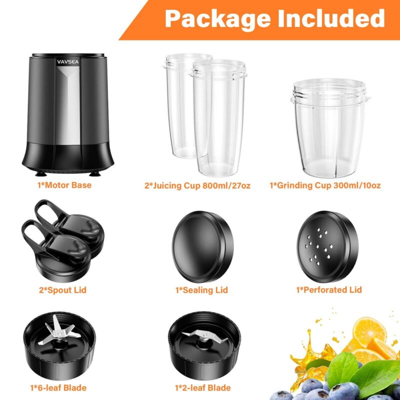 VAVSEA 1200W Blender for Smoothies and Shakes, Personal Kitchen Blenders Mixer Grinder with 2 Travel Cups 1 Grinding Cup for Ice Crush Frozen Drinks, BPA-Free - Image 8