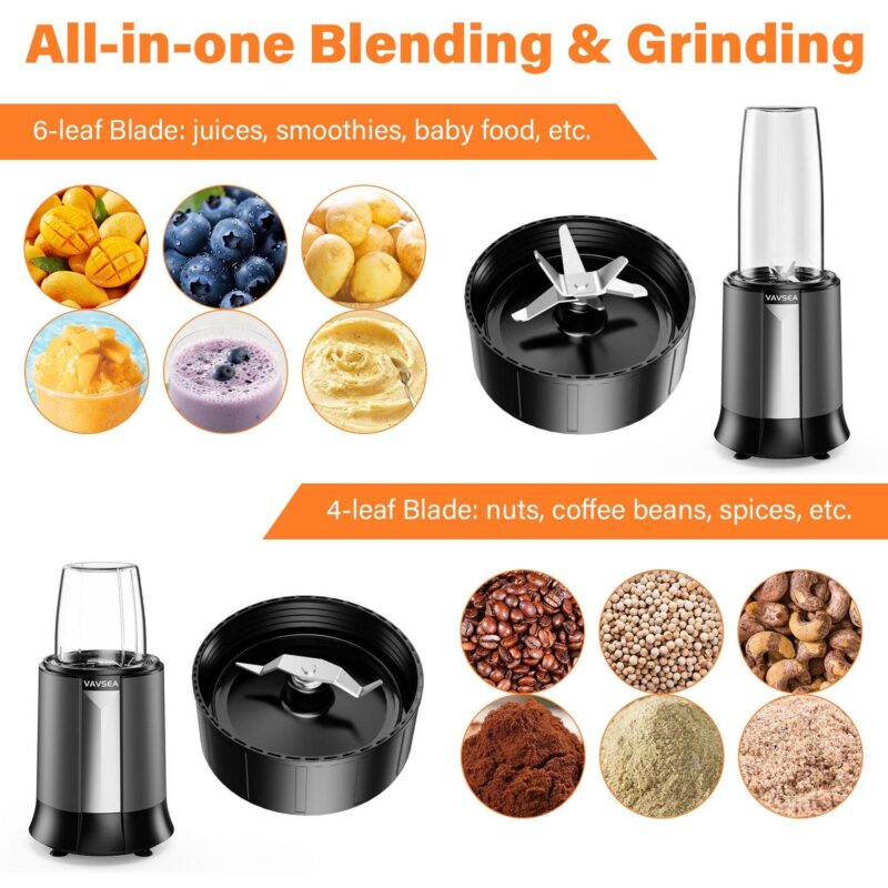 VAVSEA 1200W Blender for Smoothies and Shakes, Personal Kitchen Blenders Mixer Grinder with 2 Travel Cups 1 Grinding Cup for Ice Crush Frozen Drinks, BPA-Free - Image 3