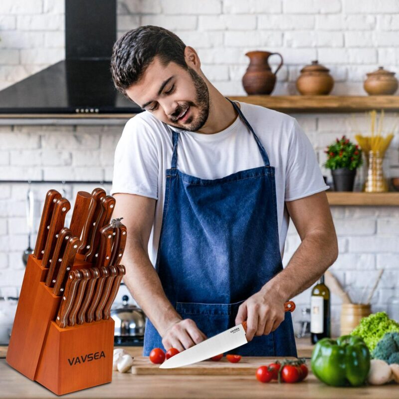VAVSEA Knife Block Set, 16 Pieces Kitchen Knife Set with Block, Stainless Steel Knife Set for Gift, Home - Image 3