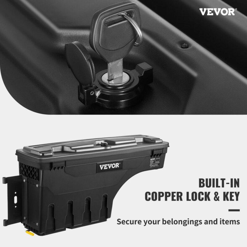 VEVOR Truck Bed Storage Box, Lockable Lid, Waterproof ABS Wheel Well Tool Box 6.6 Gal/20 L, Compatible with Chevrolet Silverado 1500 GMC Sierra 1500 2019-2021, Driver Side, Black - Image 2