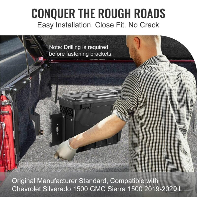 VEVOR Truck Bed Storage Box, Lockable Lid, Waterproof ABS Wheel Well Tool Box 6.6 Gal/20 L, Compatible with Chevrolet Silverado 1500 GMC Sierra 1500 2019-2021, Driver Side, Black - Image 6