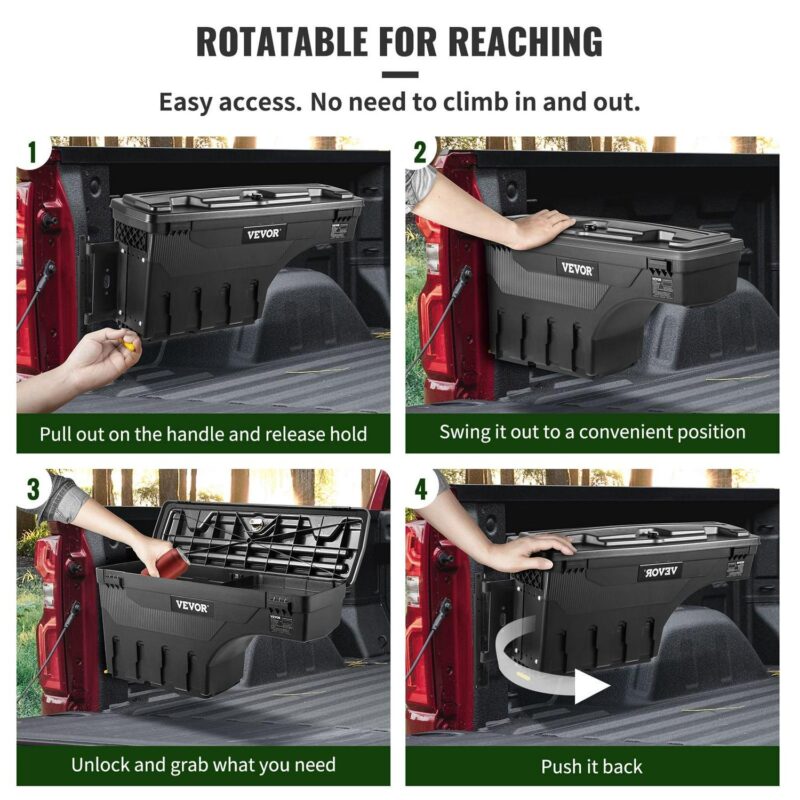 VEVOR Truck Bed Storage Box, Lockable Lid, Waterproof ABS Wheel Well Tool Box 6.6 Gal/20 L, Compatible with Chevrolet Silverado 1500 GMC Sierra 1500 2019-2021, Driver Side, Black - Image 4