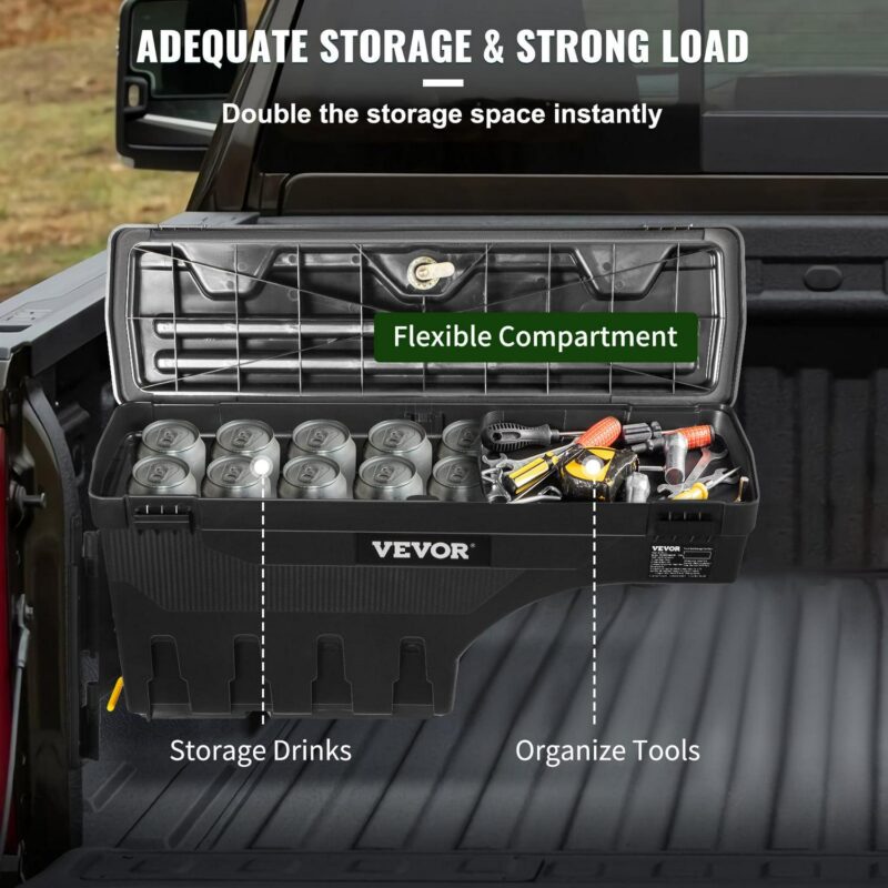 VEVOR Truck Bed Storage Box, Lockable Lid, Waterproof ABS Wheel Well Tool Box 6.6 Gal/20 L, Compatible with Chevrolet Silverado 1500 GMC Sierra 1500 2019-2021, Driver Side, Black - Image 5