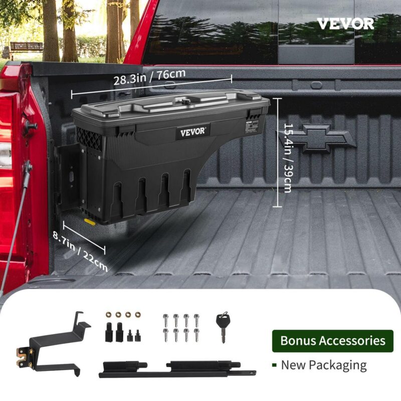VEVOR Truck Bed Storage Box, Lockable Lid, Waterproof ABS Wheel Well Tool Box 6.6 Gal/20 L, Compatible with Chevrolet Silverado 1500 GMC Sierra 1500 2019-2021, Driver Side, Black - Image 7
