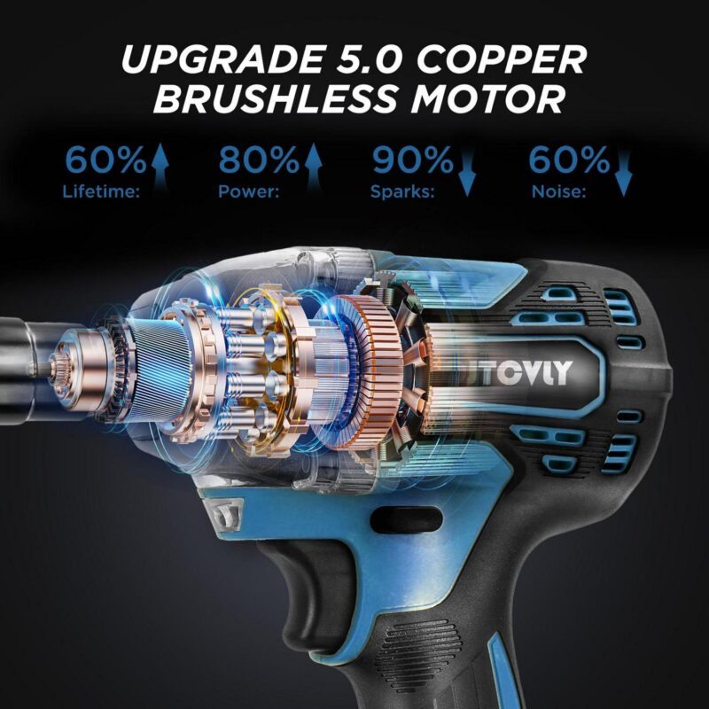 VQJTCVLY Brushless impact driver, 21V Cordless impact wrench 1/2 Inch, 2 A 4.0Ah impact drill tool set, 5 Sockets,7 Drill,6 Screws for Car Home Truck Mower Father Dad Husband, Blue - Image 4