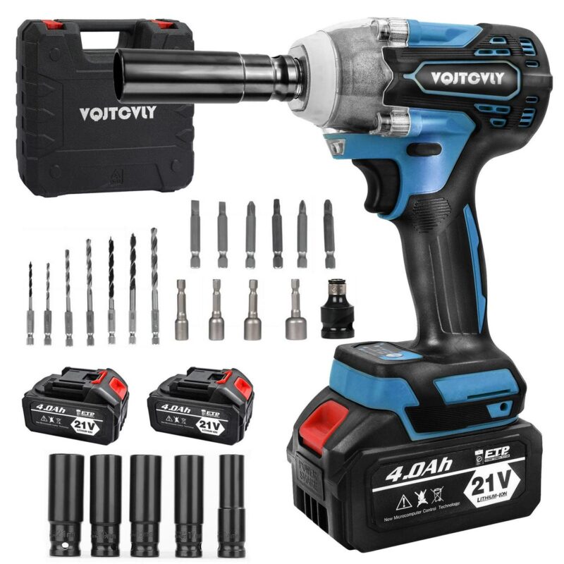 VQJTCVLY Brushless impact driver, 21V Cordless impact wrench 1/2 Inch, 2 A 4.0Ah impact drill tool set, 5 Sockets,7 Drill,6 Screws for Car Home Truck Mower Father Dad Husband, Blue