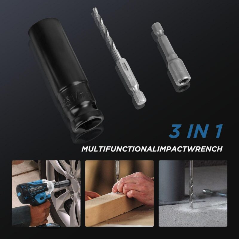 VQJTCVLY Brushless impact driver, 21V Cordless impact wrench 1/2 Inch, 2 A 4.0Ah impact drill tool set, 5 Sockets,7 Drill,6 Screws for Car Home Truck Mower Father Dad Husband, Blue - Image 3