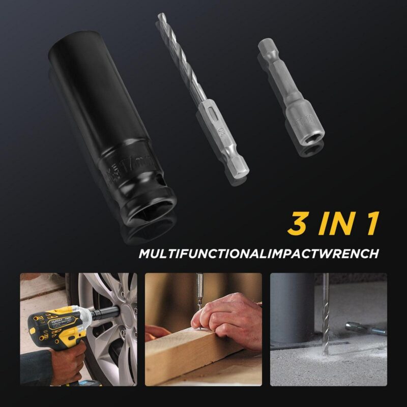 VQJTCVLY Brushless impact driver, 21V Cordless impact wrench 1/2 Inch, 2 A 4.0Ah impact drill tool set, 5 Sockets, 7 Drill, 6 Screws for Car Home Truck Mower Father Dad Husband, Yellow - Image 3