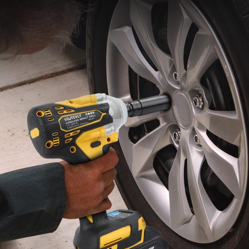 VQJTCVLY Brushless impact driver, 21V Cordless impact wrench 1/2 Inch, 2 A 4.0Ah impact drill tool set, 5 Sockets, 7 Drill, 6 Screws for Car Home Truck Mower Father Dad Husband, Yellow - Image 6