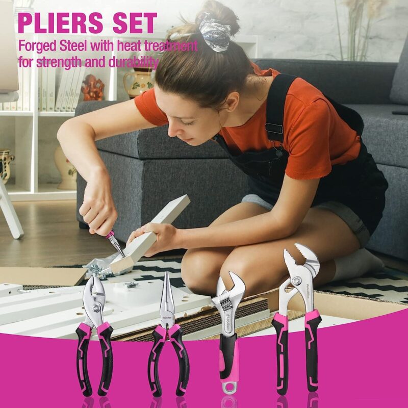 ValueMax Home Tool Kit with Drill, 233-Pieces Pink Tool Set with Cordless Lithium-ion Drill, Power Tool Set with Wide Mouth Open Storage Bag, Basic Drill Sets Combo Kit for DIY and Daily Repair - Image 3