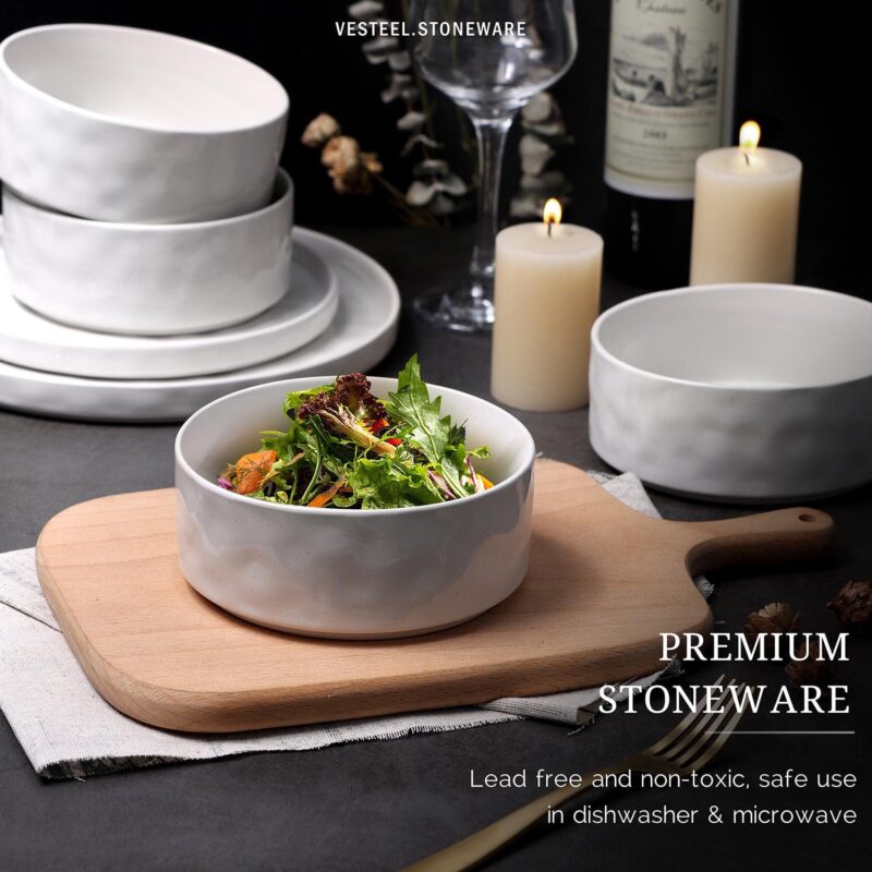 Vesteel Dinnerware Sets, 16-Piece Stoneware Plates and Bowls Set, Dishes Set for 4, Elegant Ceramic Dinnerware for Home Restaurant - Speckled White - Image 6