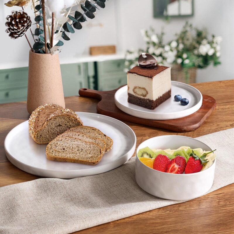 Vesteel Dinnerware Sets, 12-Piece Stoneware Plates and Bowls Set, Dishes Set for 4, Elegant Ceramic Dinnerware for Home Restaurant - Speckled White - Image 6